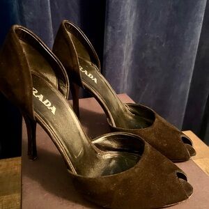 Prada Dark Black Peep-Toe Heels